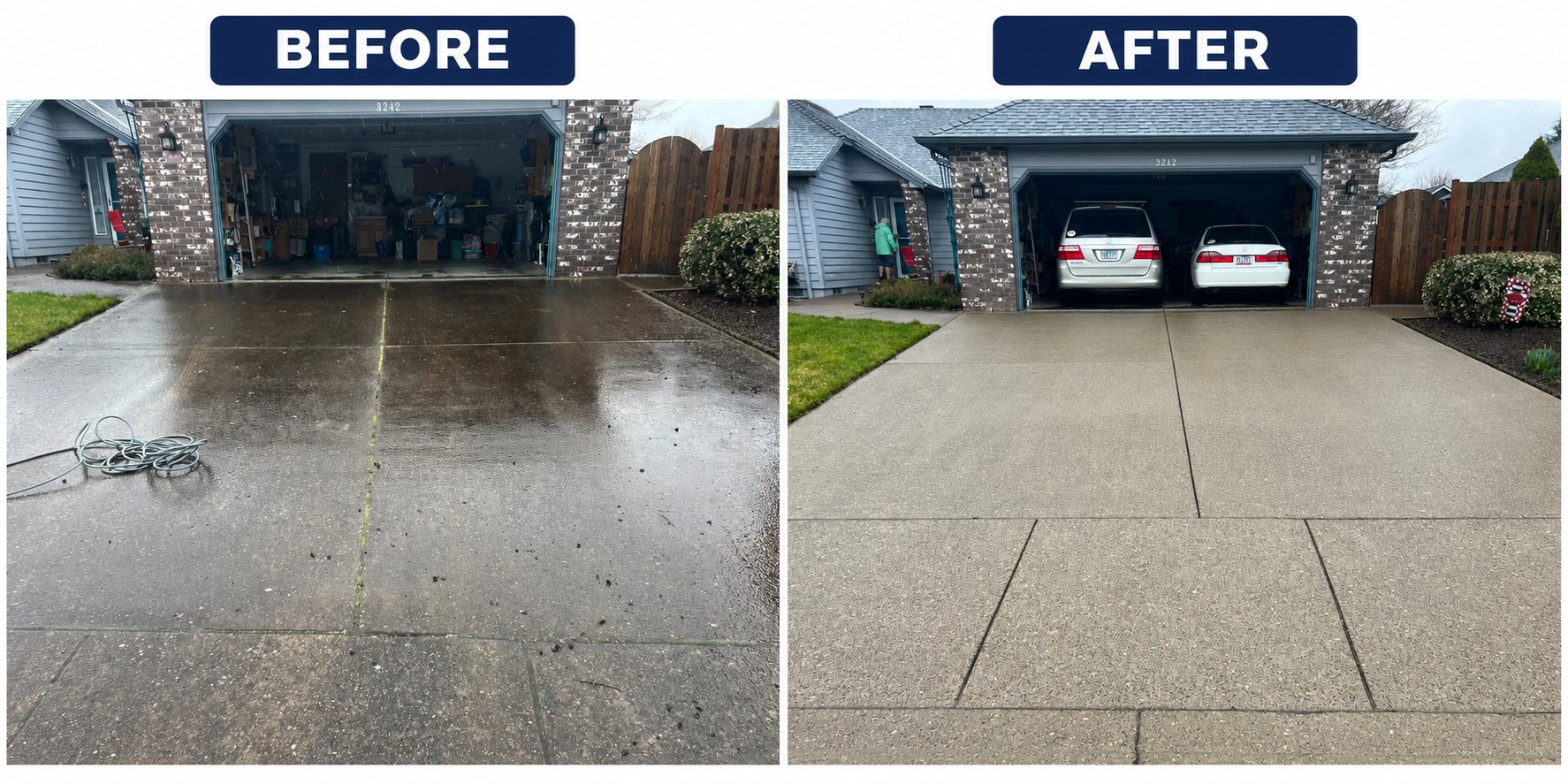 Driveway before and after cleaning