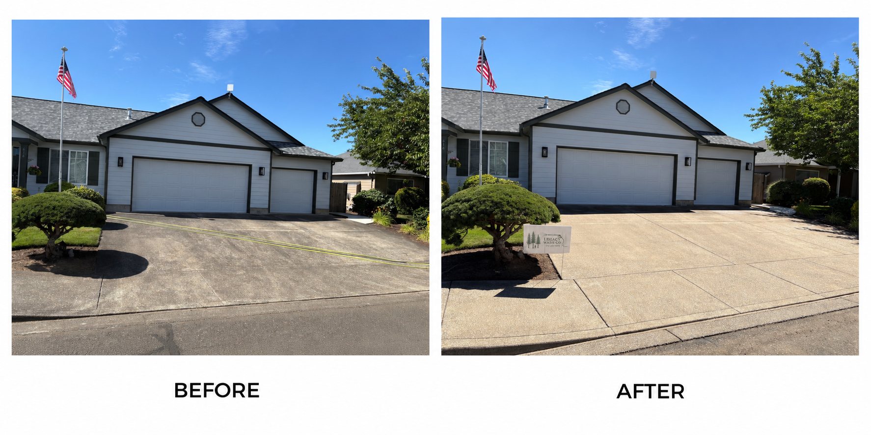 Large driveway before and after cleaning