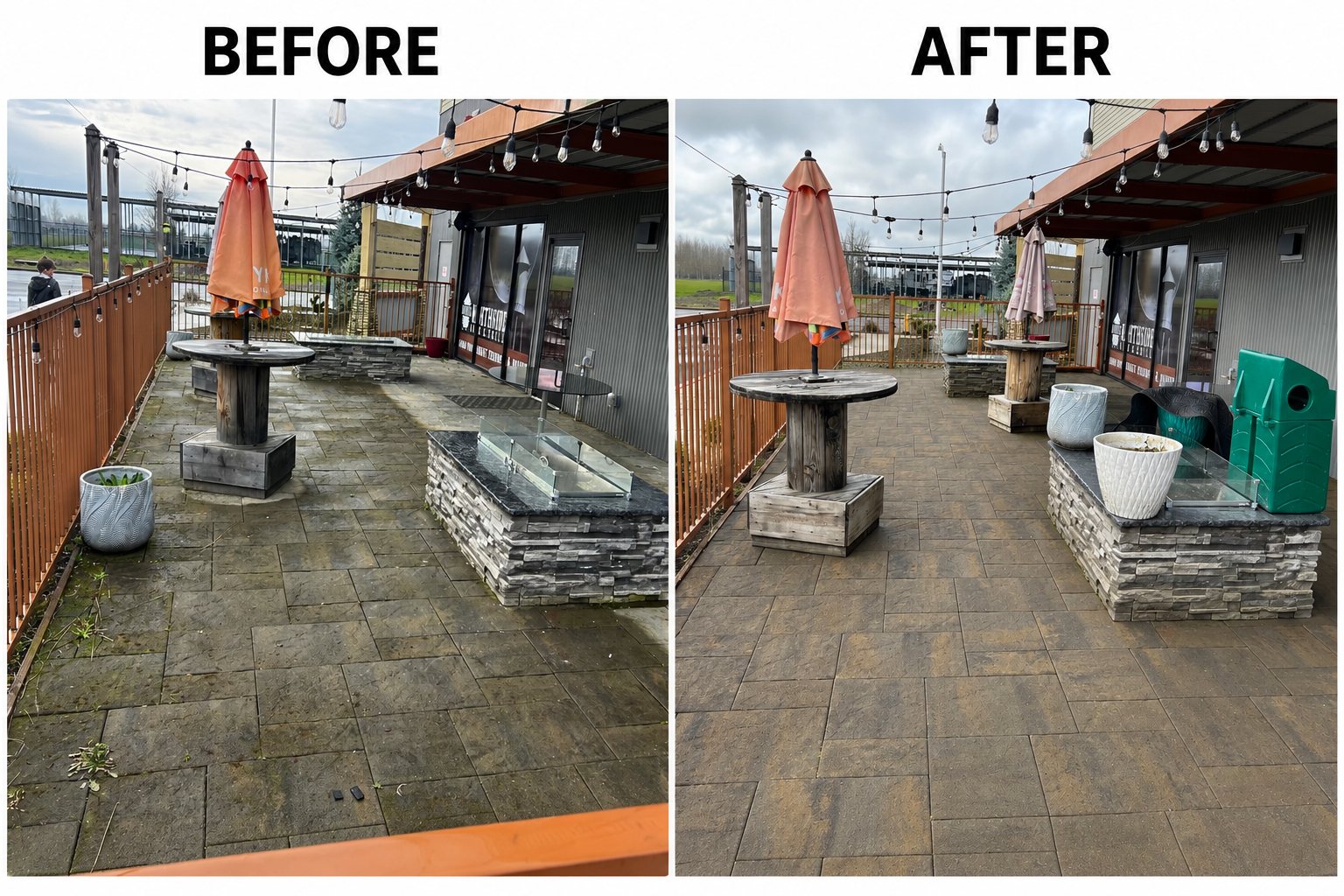 Commercial paver cleaning before and after