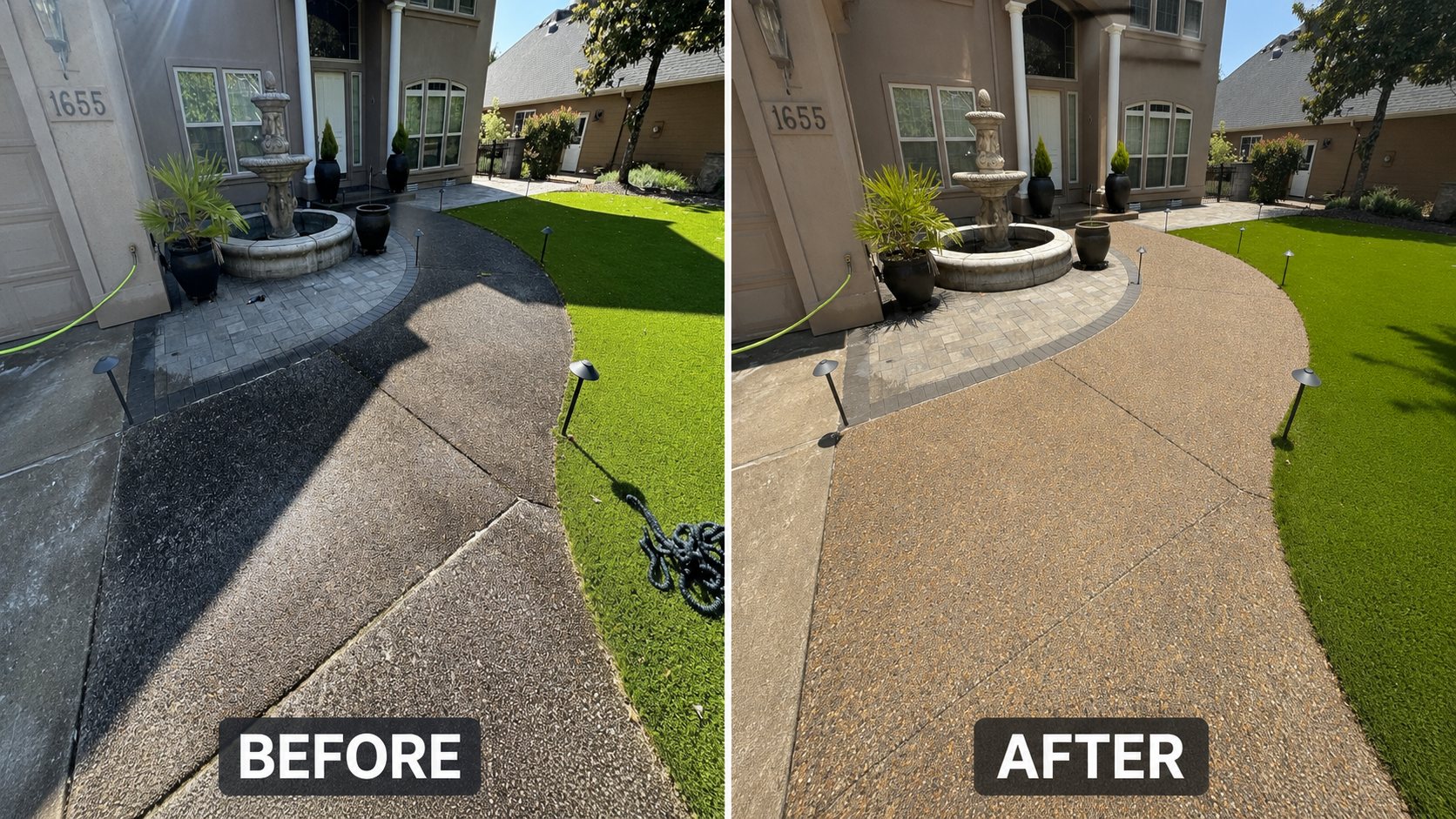 Walkway before and after cleaning